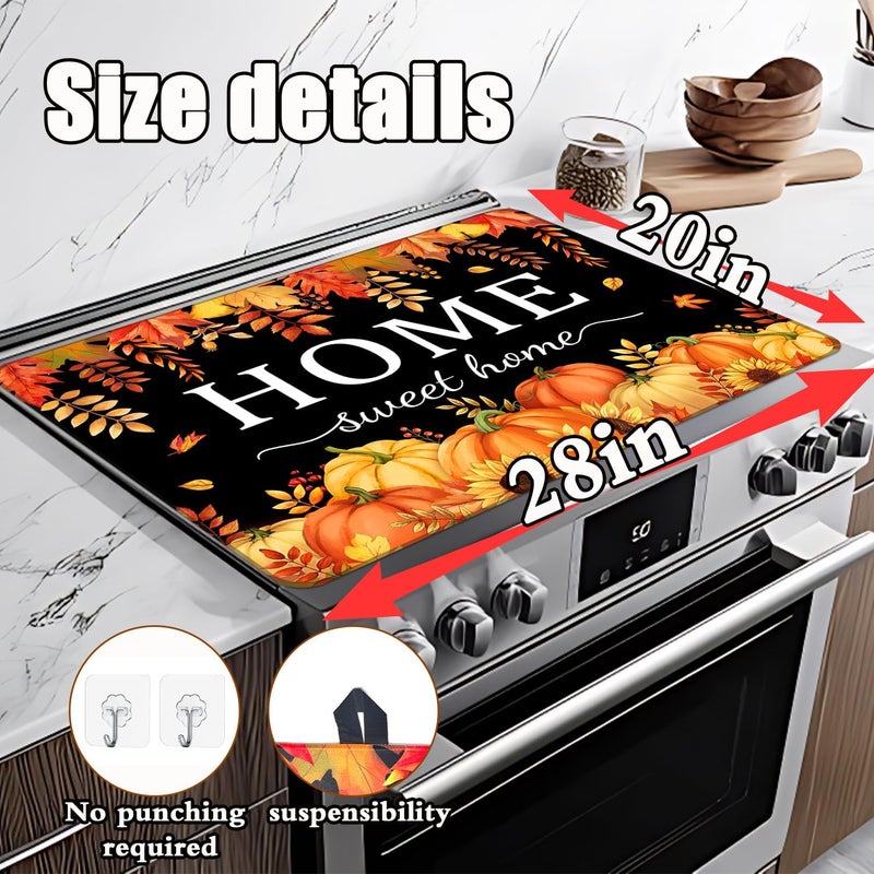 KAPLIPE Fall Pumpkin Stove Cover For Electric Stove, 20x28 Glass Stove Top Mat Thanksgiving Heat Resist Electric Gas Range Mat Sweet Home Decor Glass Top Protector Black Kitchen Cooktop Pad - Image 5